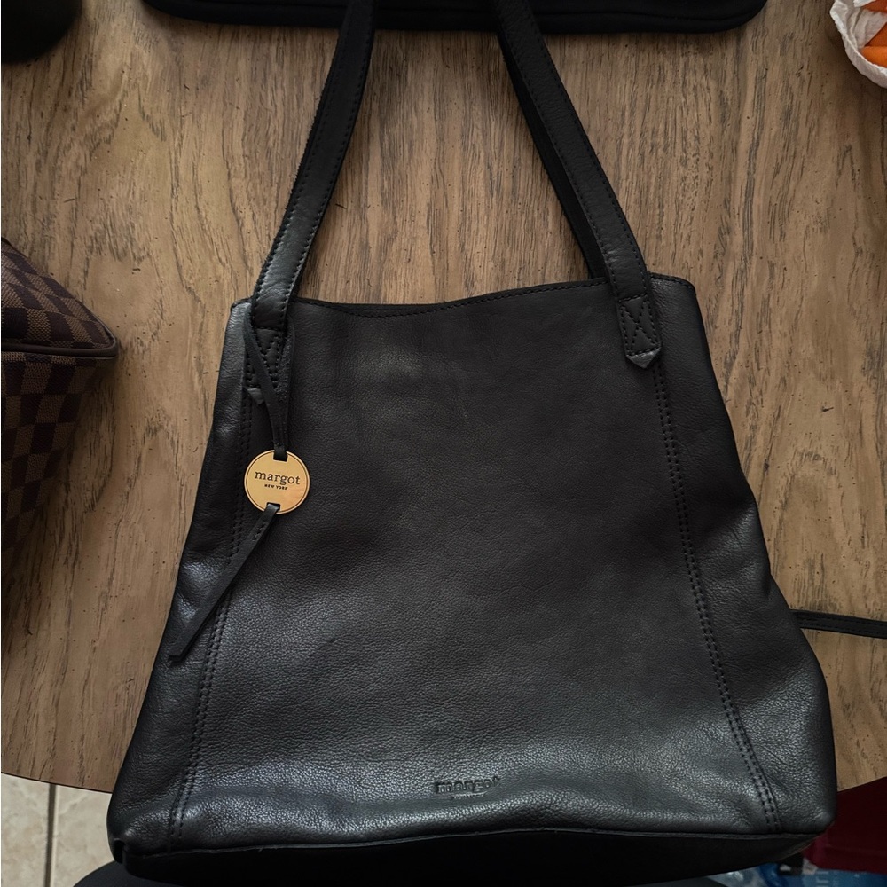 Margot New York Marcy black leather tote bag.